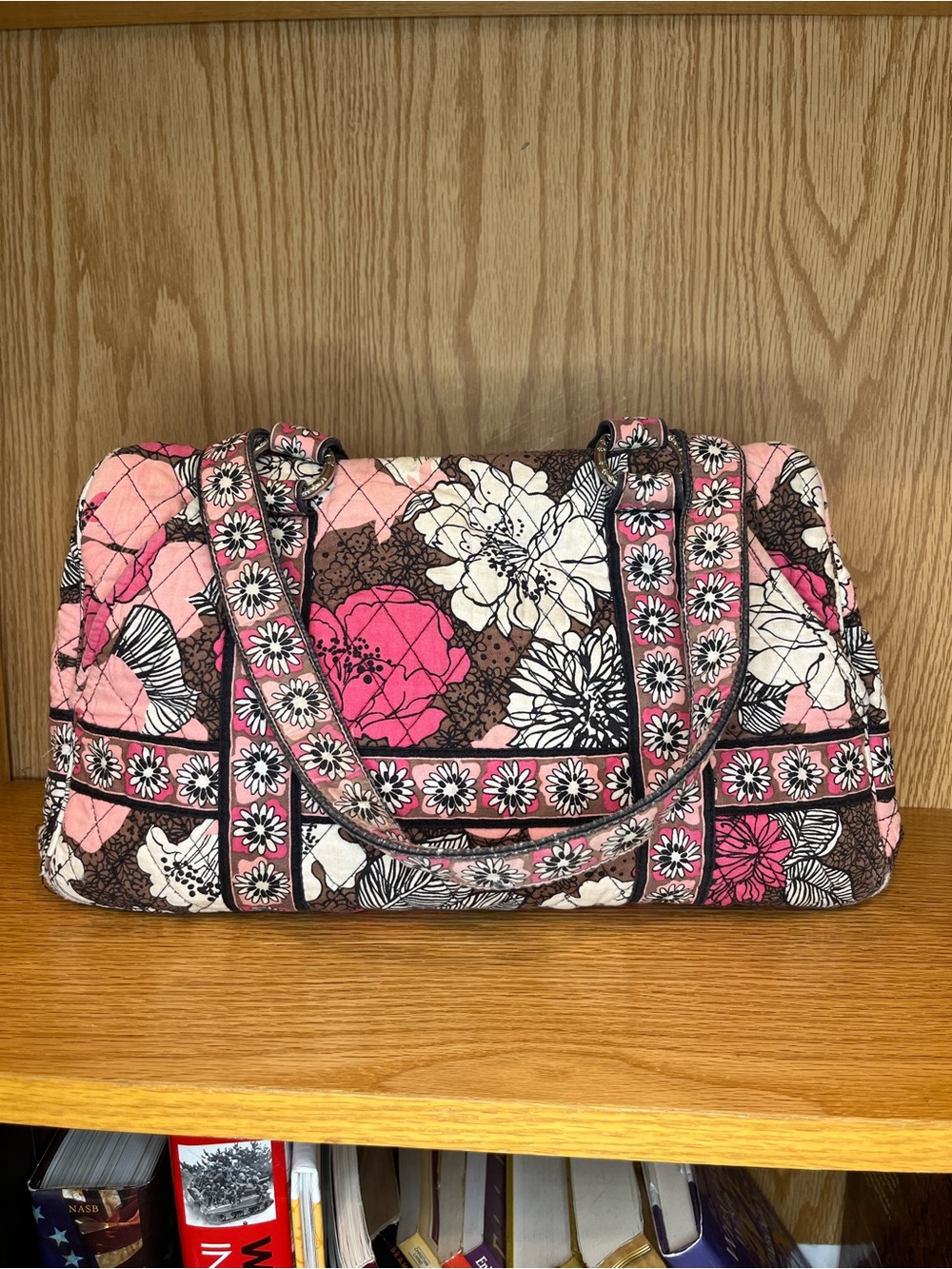 Vintage Vera Bradley Quilted Cotton Shoulder Bag - Mocha Rouge Pattern